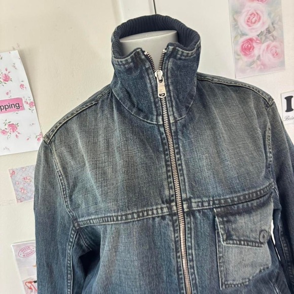 Salsa Dark Wash Distressed Denim Bomber Jacket Medium - Picture 8 of 8